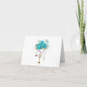 Turquoise Roses with Keys Invitation