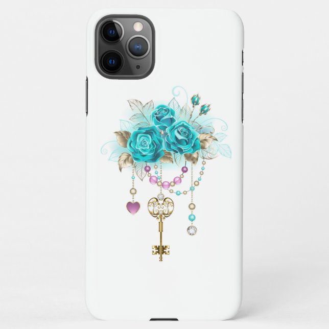 Turquoise Roses with Keys iPhone Case (Back)