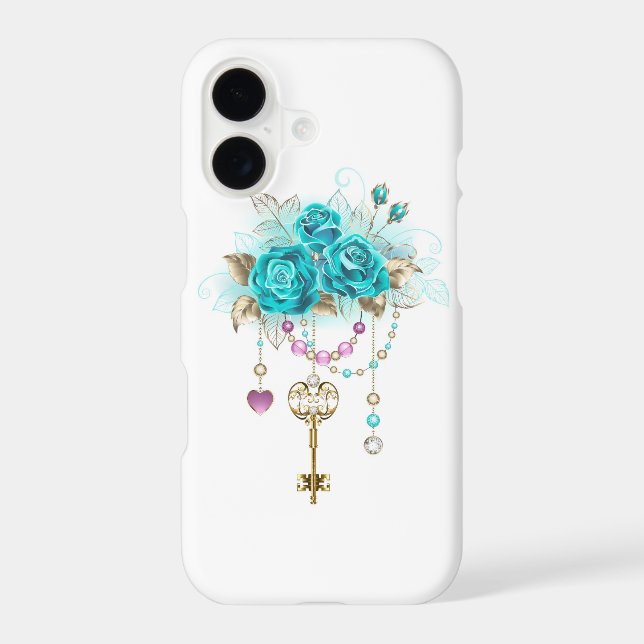 Turquoise Roses with Keys iPhone Case (Back)