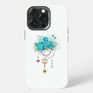 Turquoise Roses with Keys iPhone 13 Pro Case