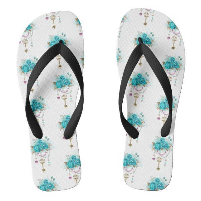 Turquoise Roses with Keys Jandals (Footbed)