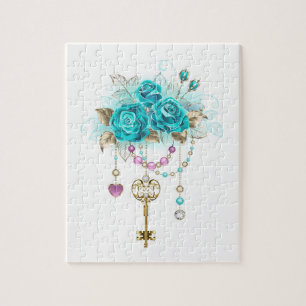 Turquoise Roses with Keys Jigsaw Puzzle