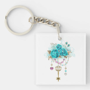 Turquoise Roses with Keys Key Ring