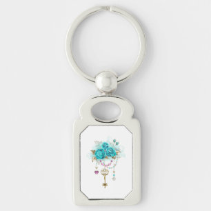 Turquoise Roses with Keys Key Ring
