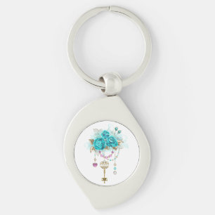 Turquoise Roses with Keys Key Ring