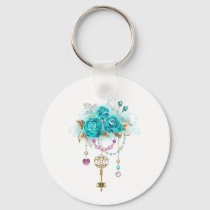 Turquoise Roses with Keys Key Ring