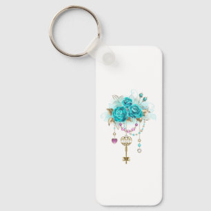 Turquoise Roses with Keys Key Ring