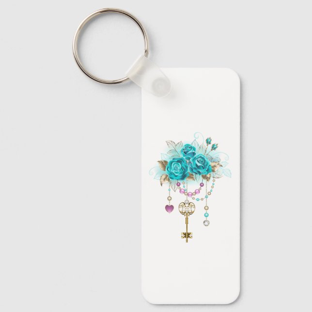 Turquoise Roses with Keys Key Ring (Front)