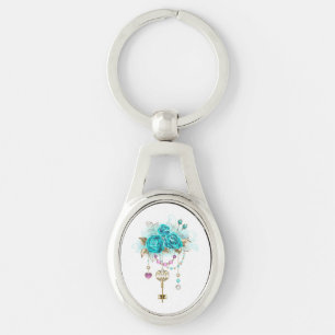 Turquoise Roses with Keys Key Ring
