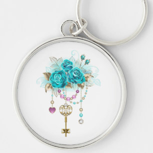 Turquoise Roses with Keys Key Ring