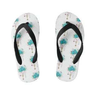 Turquoise Roses with Keys Kid's Jandals