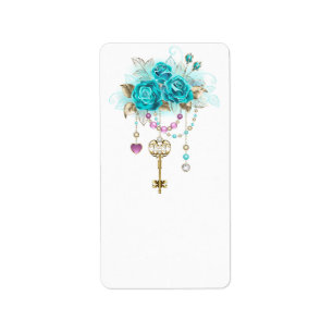 Turquoise Roses with Keys Label
