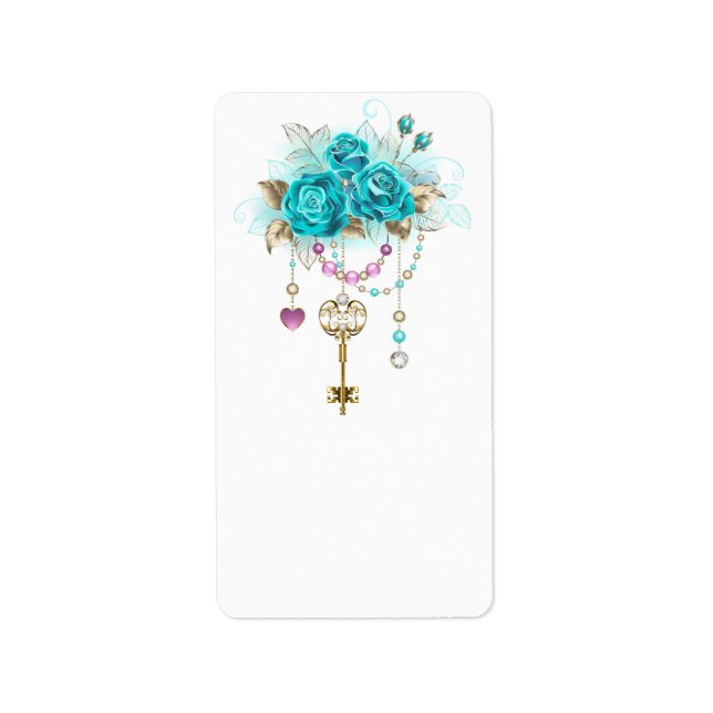 Turquoise Roses with Keys Label (Front)