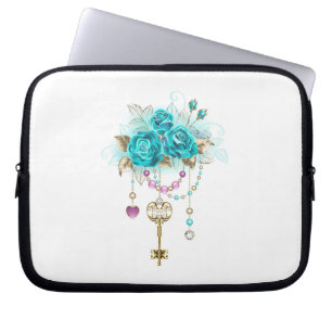 Turquoise Roses with Keys Laptop Sleeve