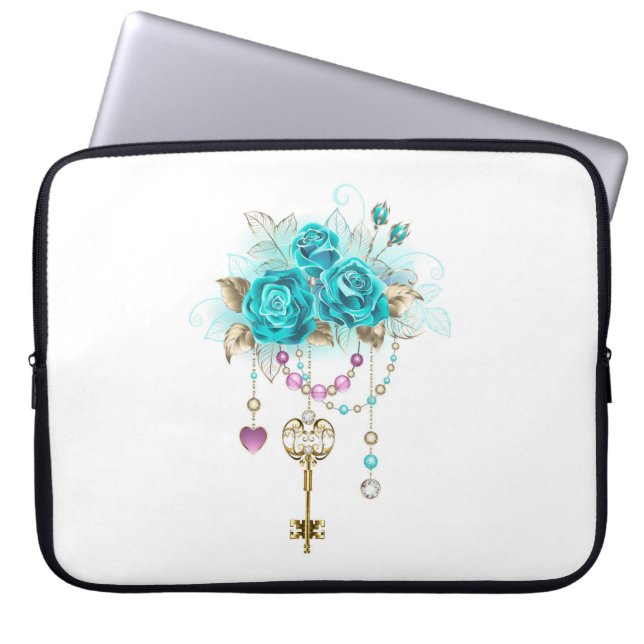 Turquoise Roses with Keys Laptop Sleeve (Front)