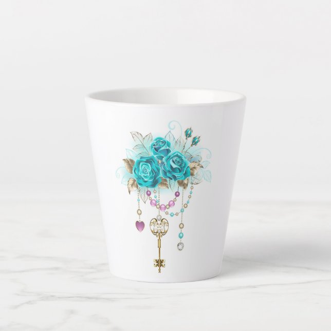 Turquoise Roses with Keys Latte Mug (Front)