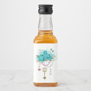 Turquoise Roses with Keys Liquor Bottle Label