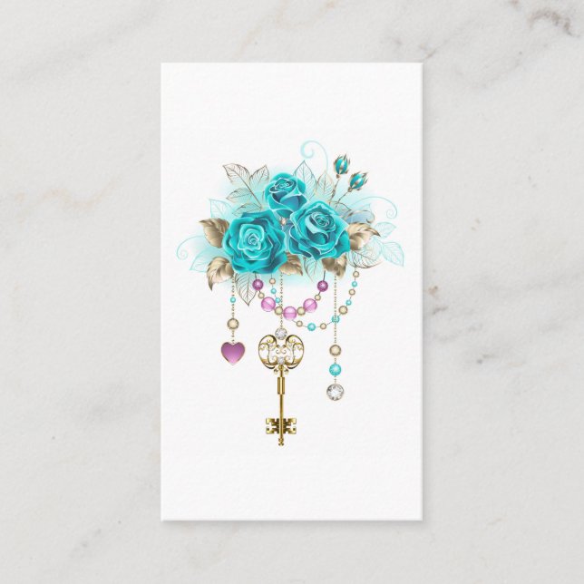 Turquoise Roses with Keys Loyalty Card (Front)
