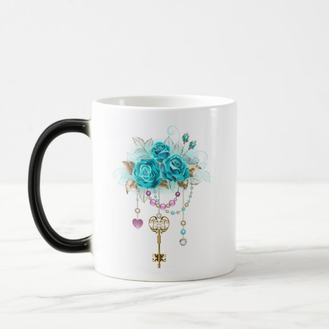 Turquoise Roses with Keys Magic Mug (Left)
