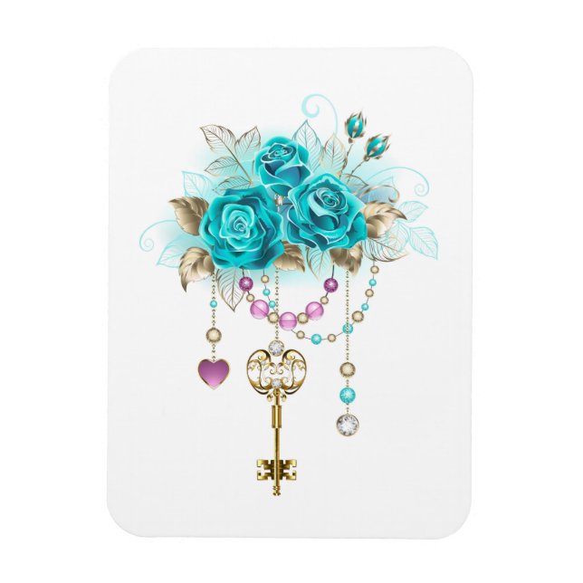 Turquoise Roses with Keys Magnet (Vertical)