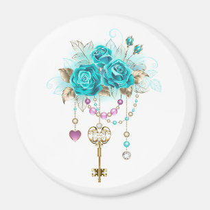 Turquoise Roses with Keys Magnet