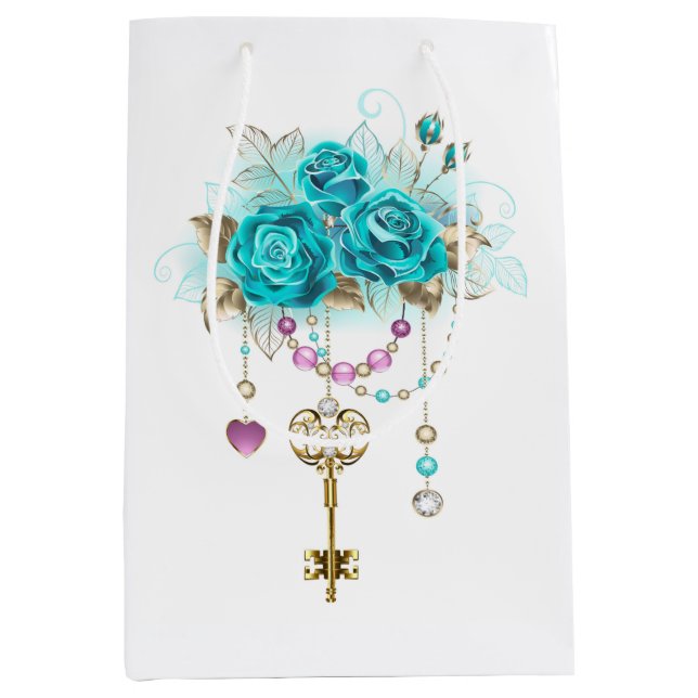 Turquoise Roses with Keys Medium Gift Bag (Front)