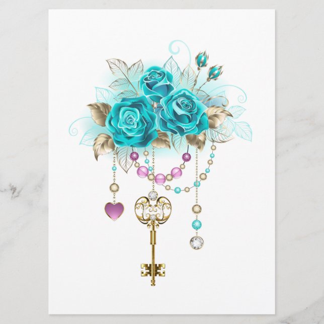 Turquoise Roses with Keys Menu (Front)