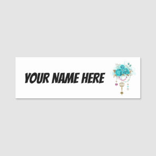 Turquoise Roses with Keys Name Tag
