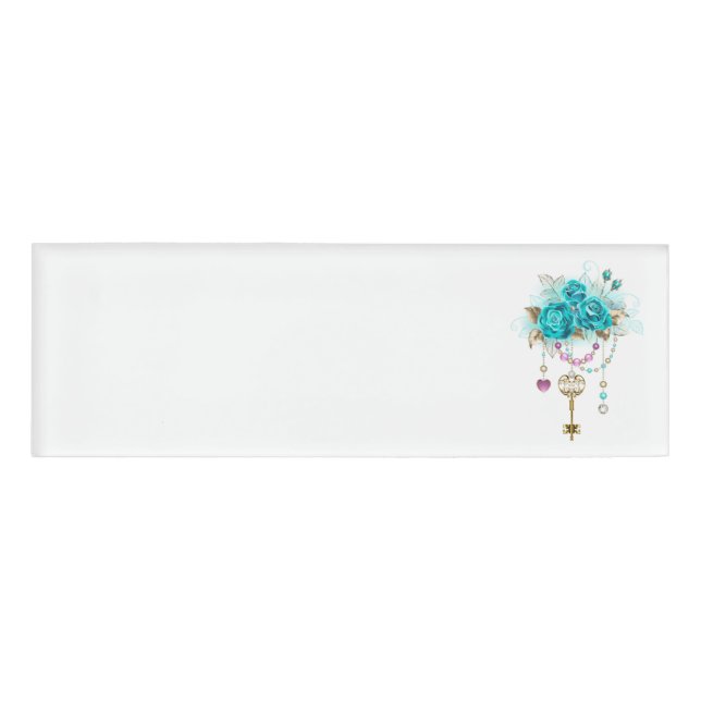 Turquoise Roses with Keys Name Tag (Front)