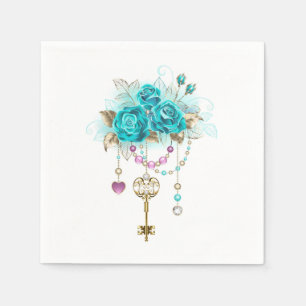 Turquoise Roses with Keys Napkin