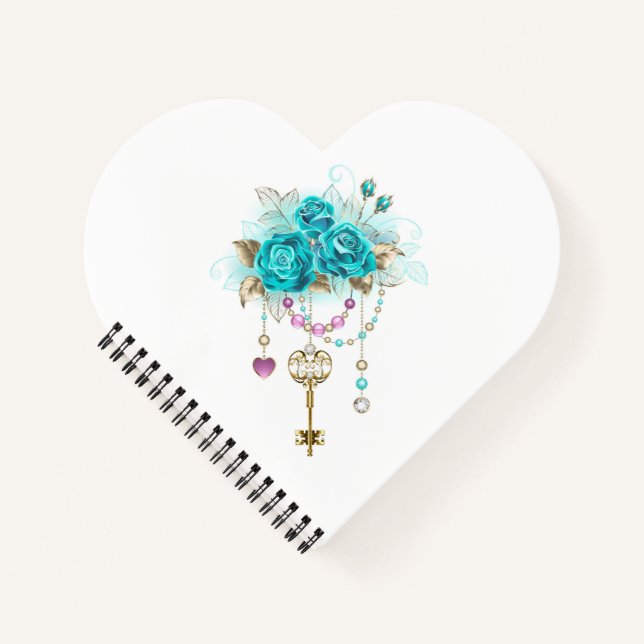 Turquoise Roses with Keys Notebook (Front)