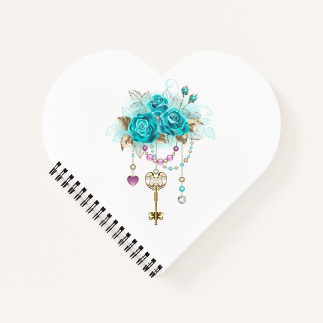 Turquoise Roses with Keys Notebook (Front)