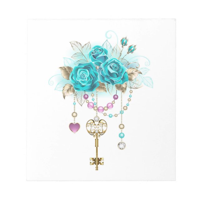 Turquoise Roses with Keys Notepad (Front)