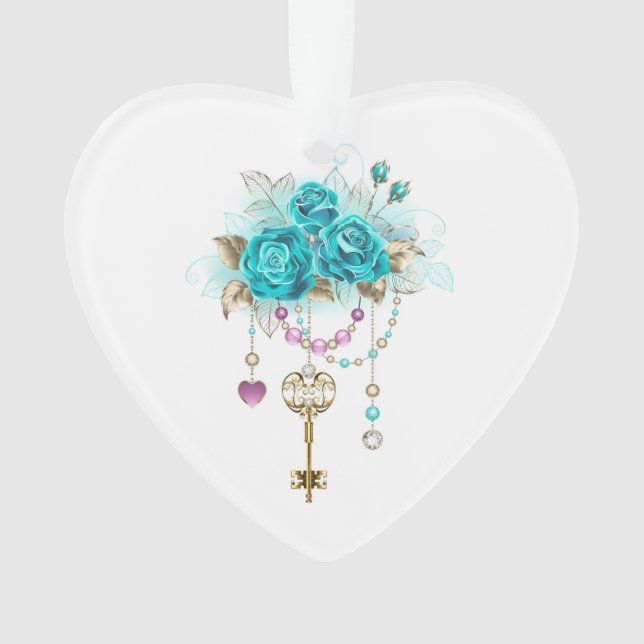 Turquoise Roses with Keys Ornament (Front)