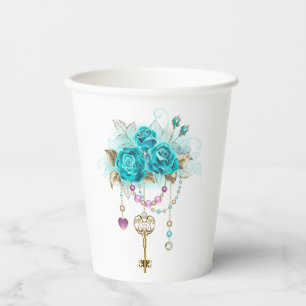 Turquoise Roses with Keys Paper Cups