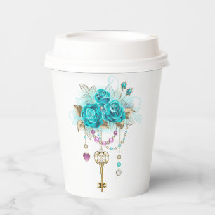 Turquoise Roses with Keys Paper Cups