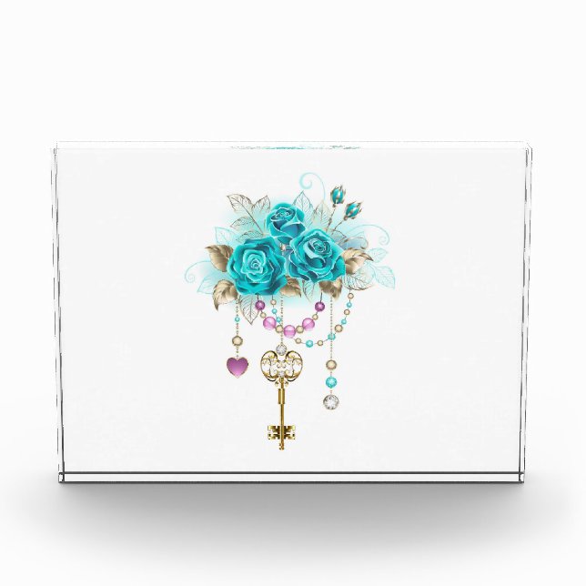 Turquoise Roses with Keys Photo Block (Front)