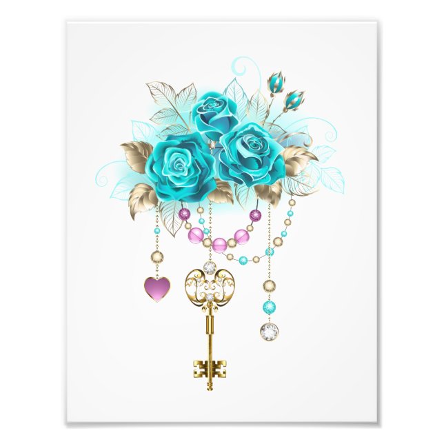 Turquoise Roses with Keys Photo Print (Front)