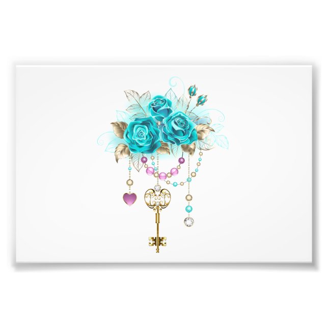 Turquoise Roses with Keys Photo Print (Front)