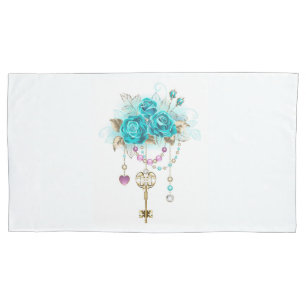 Turquoise Roses with Keys Pillowcase