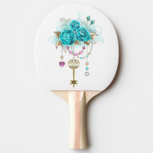 Turquoise Roses with Keys Ping Pong Paddle