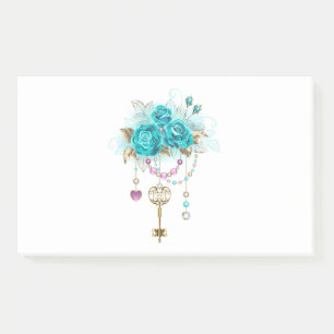 Turquoise Roses with Keys Post-it Notes