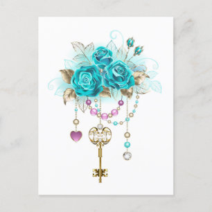 Turquoise Roses with Keys Postcard