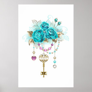 Turquoise Roses with Keys Poster