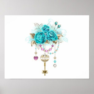 Turquoise Roses with Keys Poster