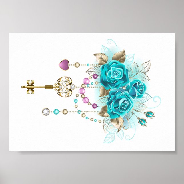 Turquoise Roses with Keys Poster (Front)