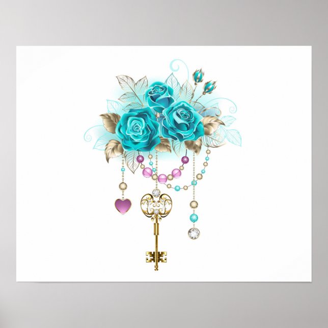 Turquoise Roses with Keys Poster (Front)