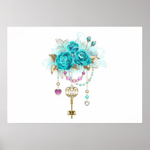 Turquoise Roses with Keys Poster