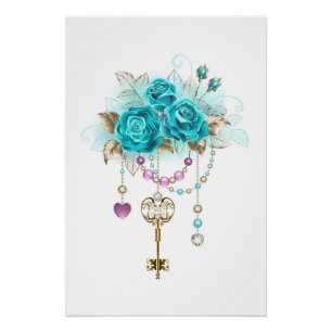 Turquoise Roses with Keys Poster