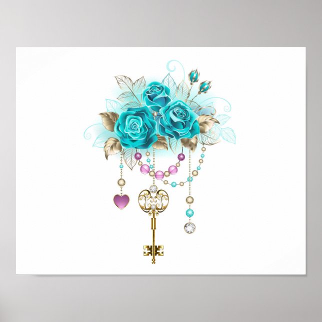 Turquoise Roses with Keys Poster (Front)